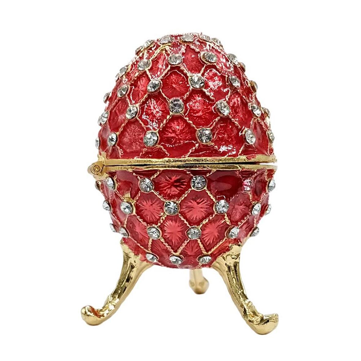 Faberge Yumurta Swarovski Taşlı Lüks Mücevher Kutusu Kırmızı 10 cm