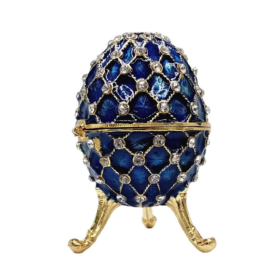 Faberge Yumurta Swarovski Taşlı Lüks Mücevher Kutusu Mavi 10 cm