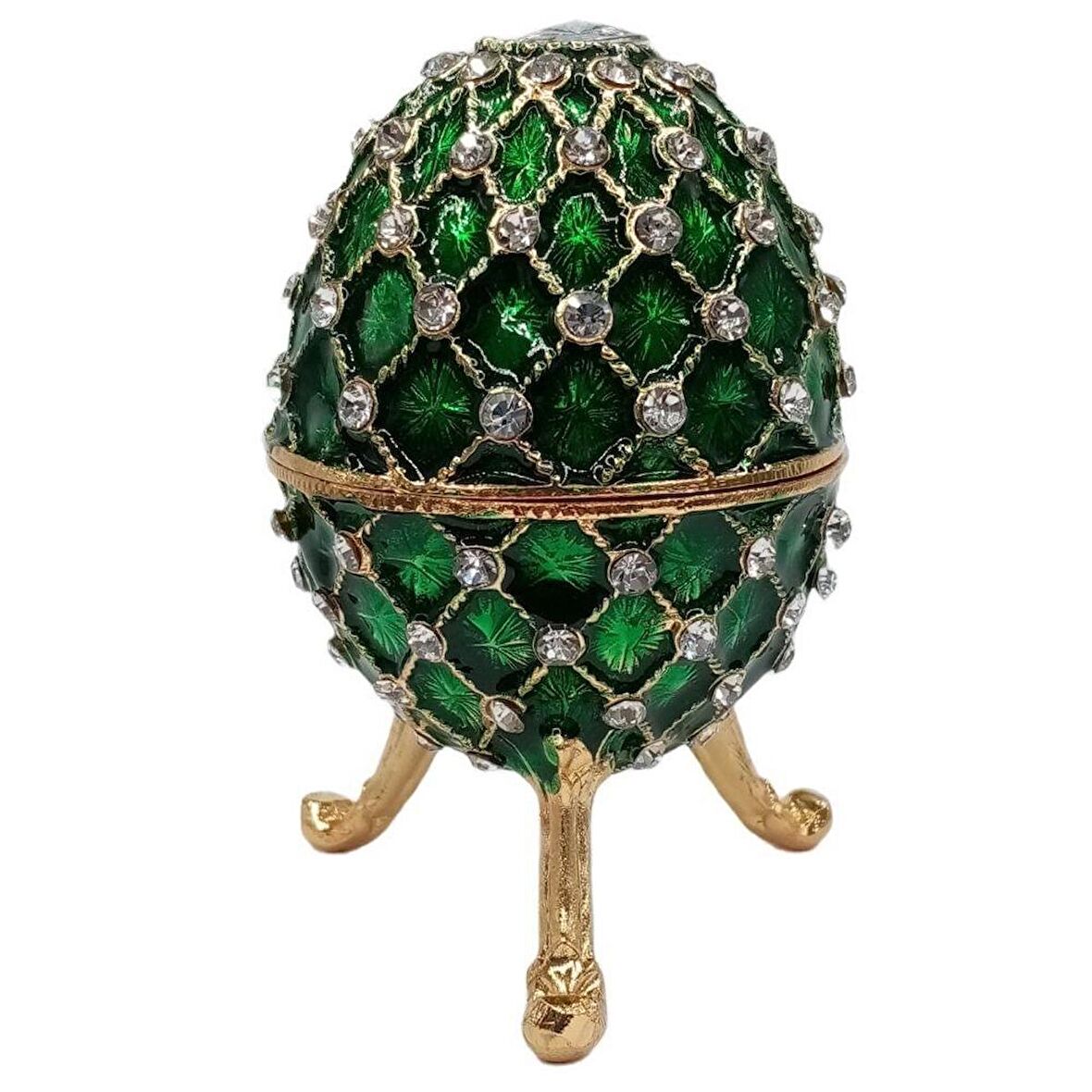 Faberge Yumurta Swarovski Taşlı Lüks Mücevher Kutusu Yeşil 10 cm