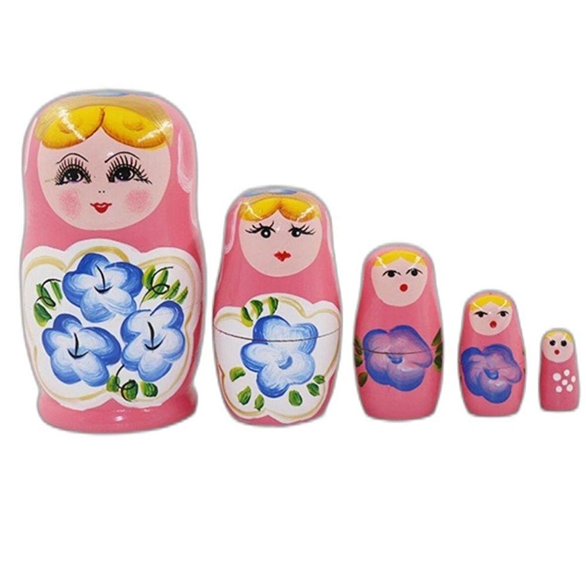 Ahşap Matruşka Bebek Beşli Set Pembe