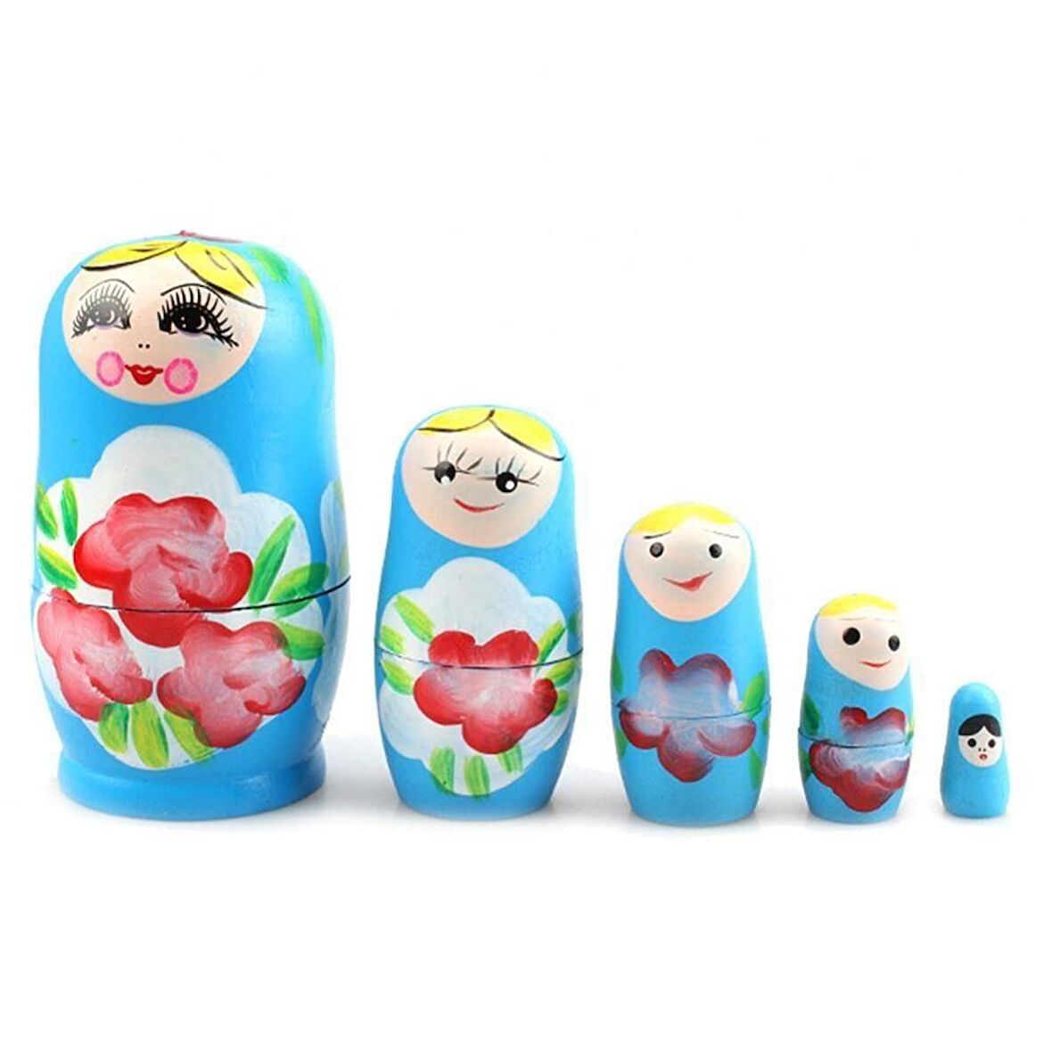 Ahşap Matruşka Bebek Beşli Set Mavi