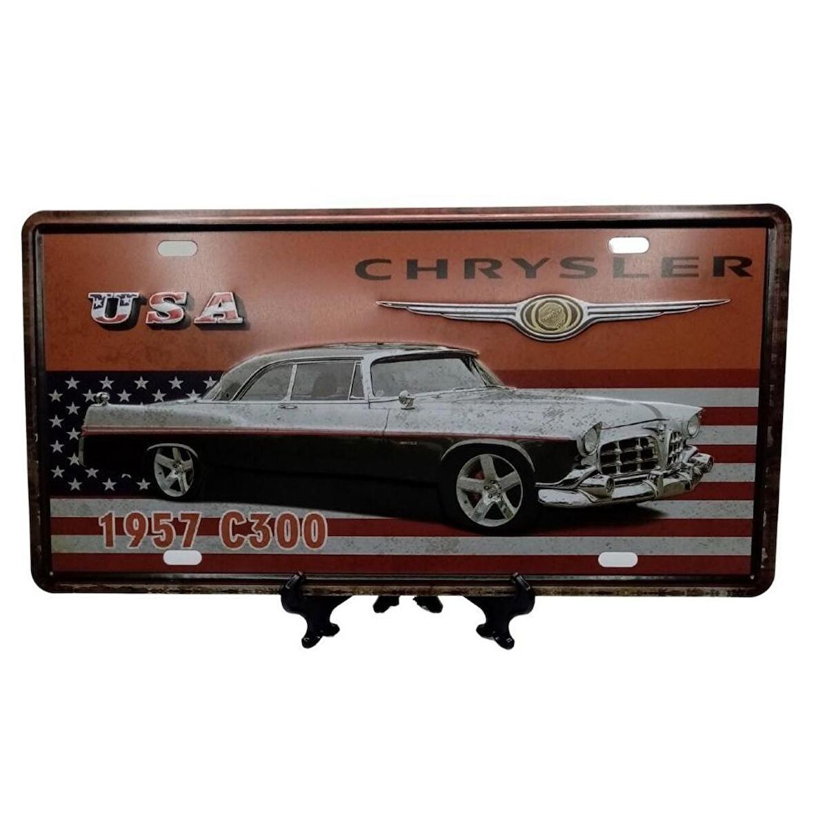 Dekoratif 3D Metal Plaka USA Chrysler 1957 C300 30cm