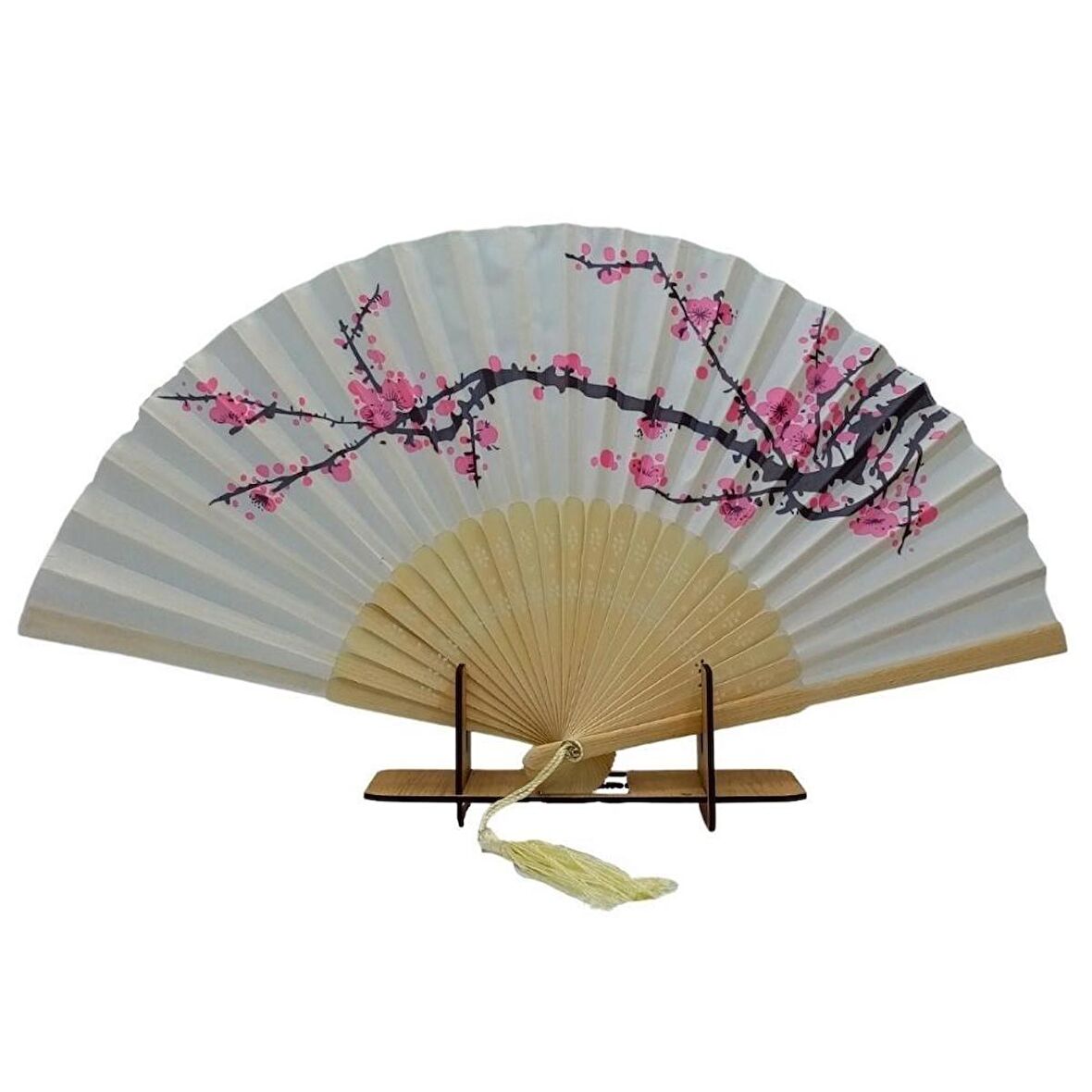 Japon Bambu Kumaş Yelpaze Çanta Boy Stant Hediyeli No.5
