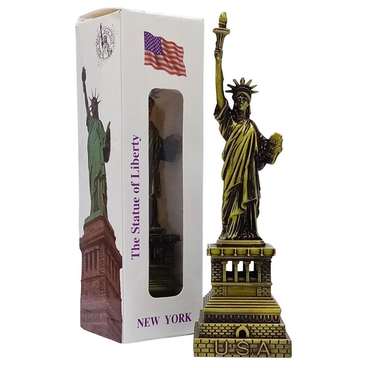 Vintage Metal USA Özgürlük Heykeli Biblo Antik Bronz 15 cm