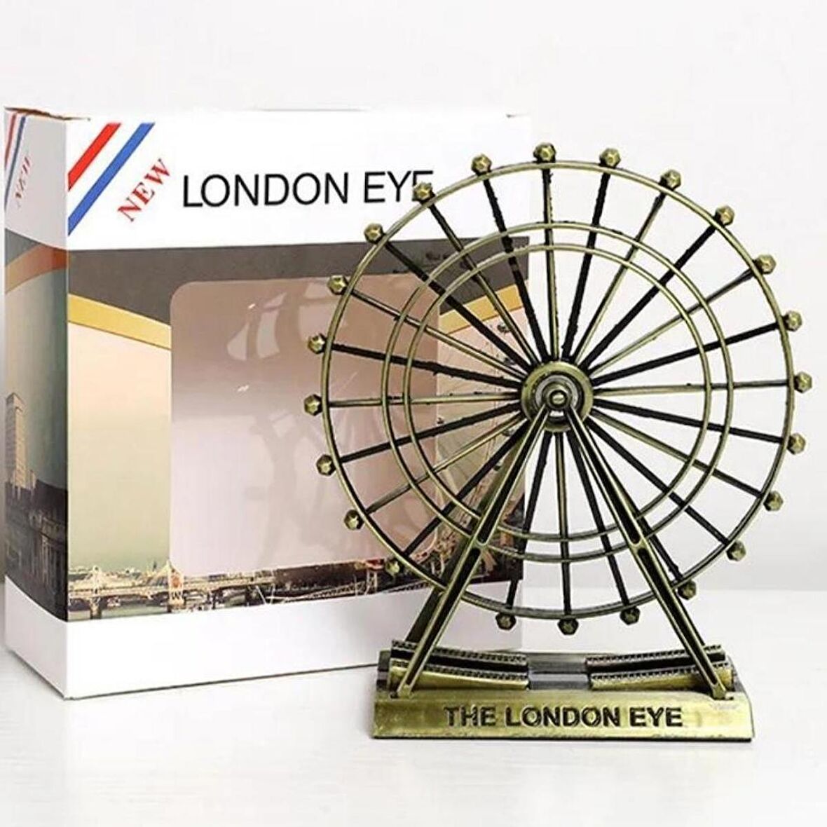 Vintage Metal İngiltere London Eye Biblo Antik Bronz 9 cm