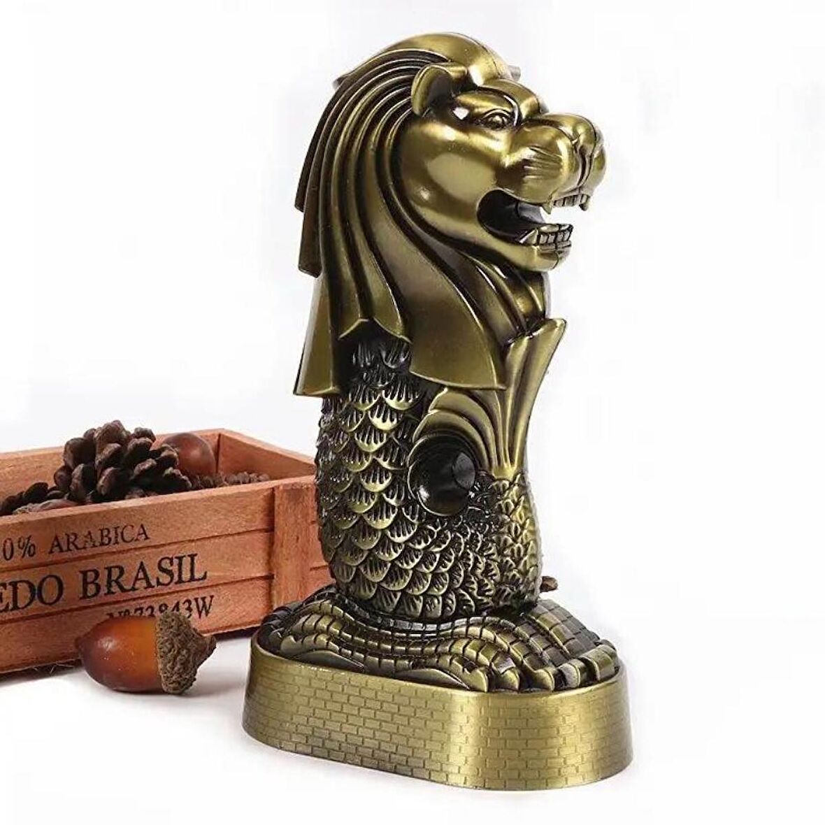 Vintage Metal Singapur Merlion Biblo Antik Bronz 16 cm