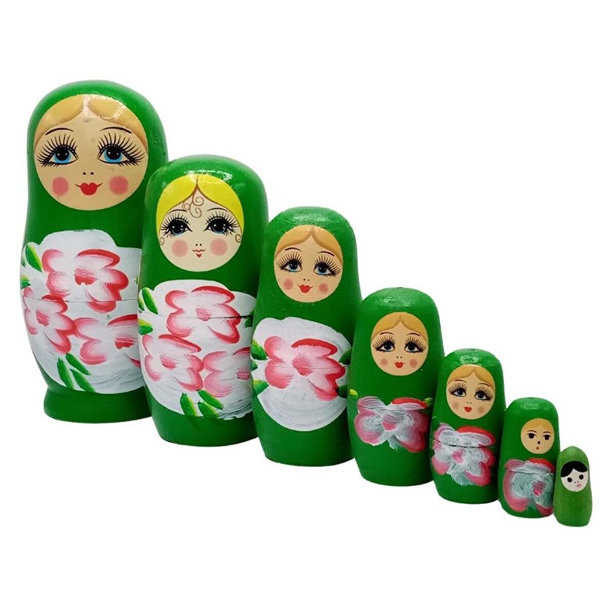 Ahşap Matruşka Bebek Yedili Set Yeşil