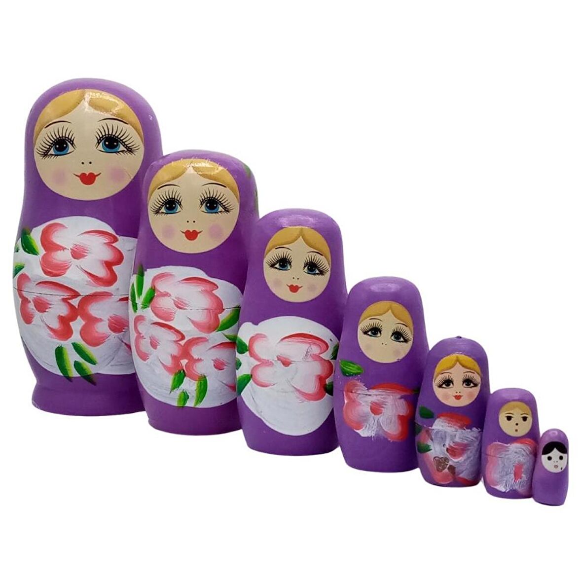 Ahşap Matruşka Bebek Yedili Set Mor