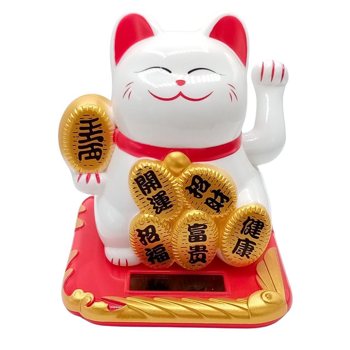 Maneki Neko El Sallayan Şans Kedisi Beyaz Solar Güneş Enerjili 10.5 cm