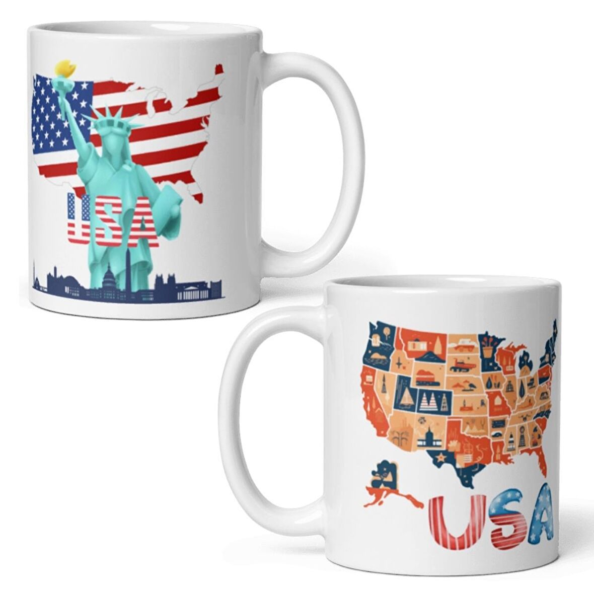 Amerika Birleşik Devletleri Kupa Bardak 2 Adet Seyahat Hatıra USA Mug