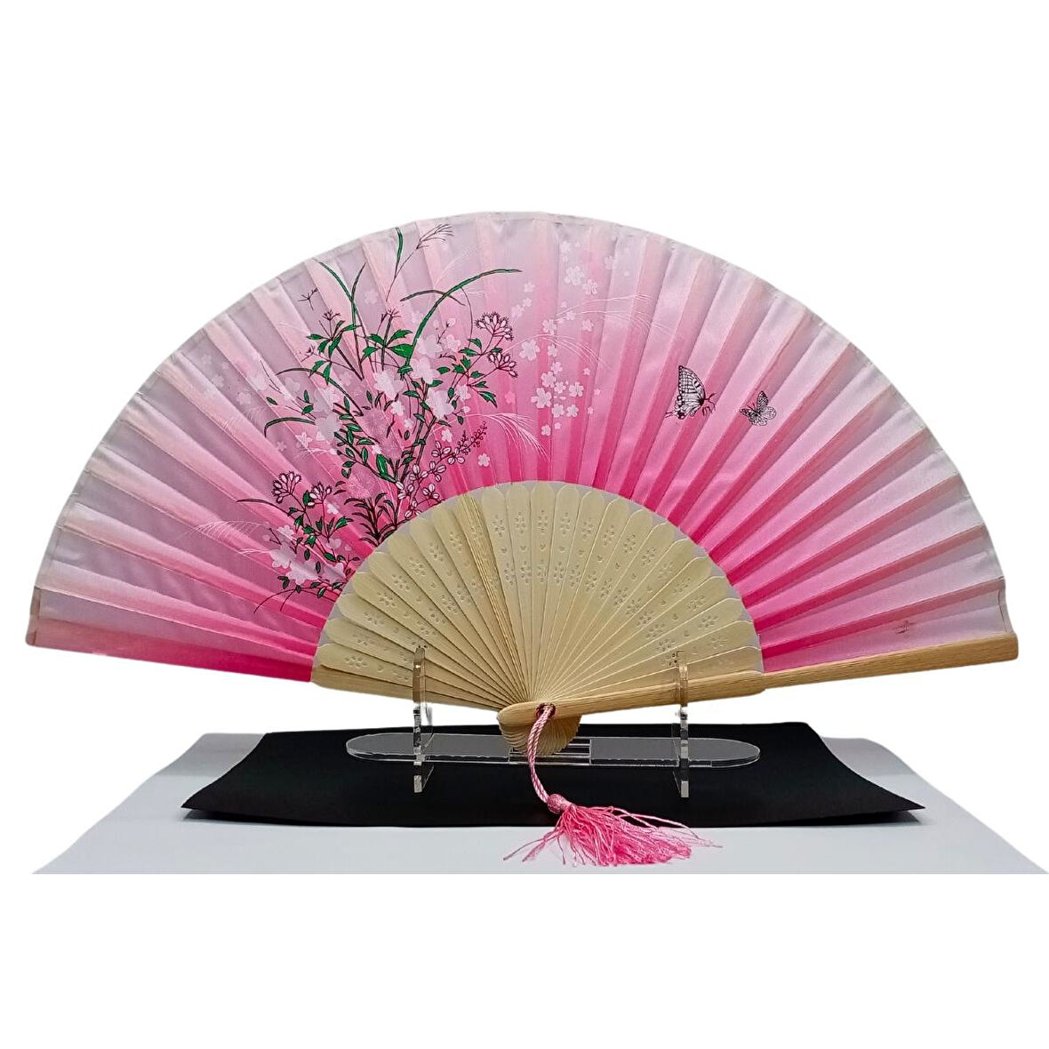 Japon Bambu Kumaş Yelpaze Çanta Boy Stant Hediyeli No.138