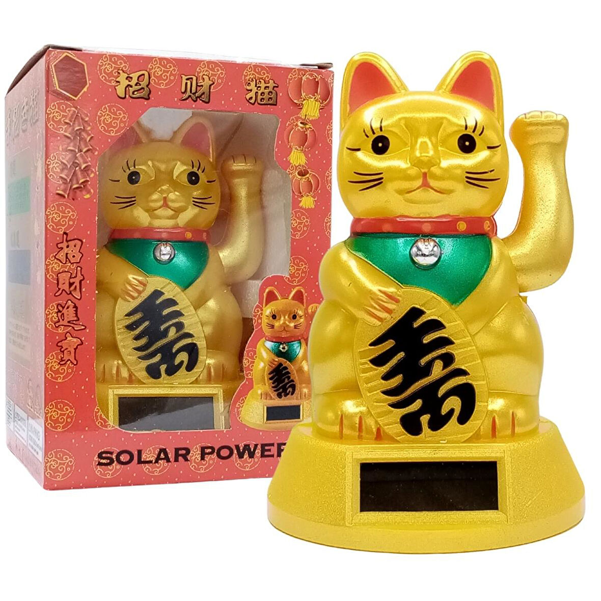 Maneki Neko Gold El Sallayan Şans Kedisi Büyük Solar Güneş Enerjili