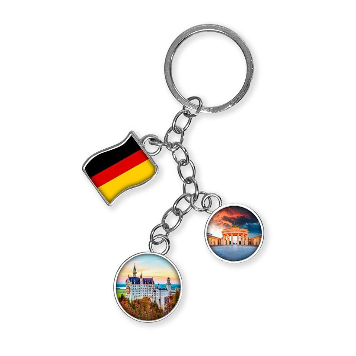 Almanya Üçlü Epoksi Metal Çift Taraflı Damla Anahtarlık Germany