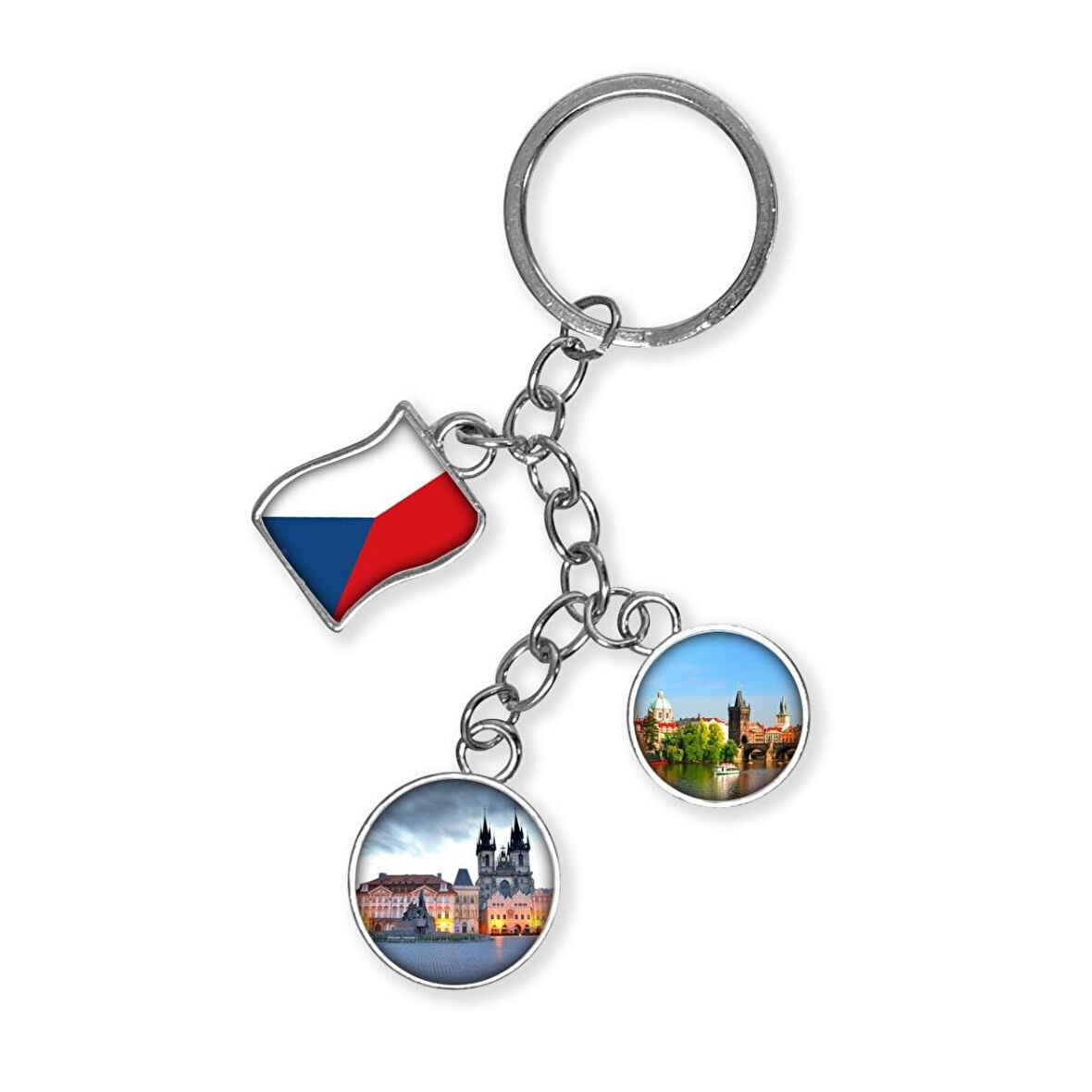 Çek Cumhuriyeti Üçlü Epoksi Metal Çift Taraflı Damla Anahtarlık Czech Republic