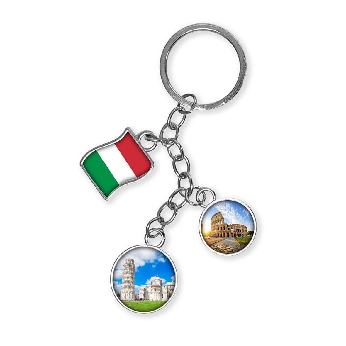 İtalya Üçlü Epoksi Metal Çift Taraflı Damla Anahtarlık Italy