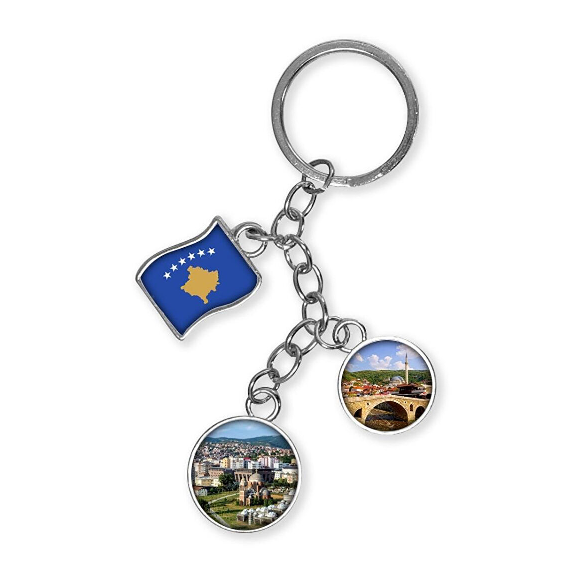 Kosova Üçlü Epoksi Metal Çift Taraflı Damla Anahtarlık Kosovo