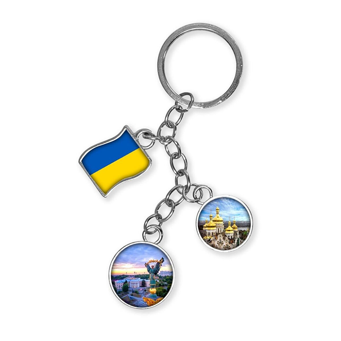 Ukrayna Üçlü Epoksi Metal Çift Taraflı Damla Anahtarlık Ukraine