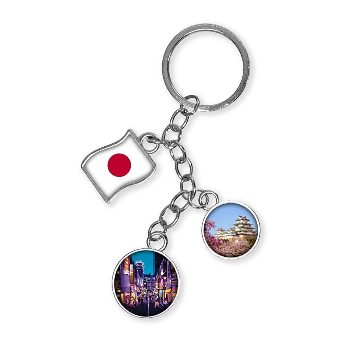 Japonya Üçlü Epoksi Metal Çift Taraflı Damla Anahtarlık Japan