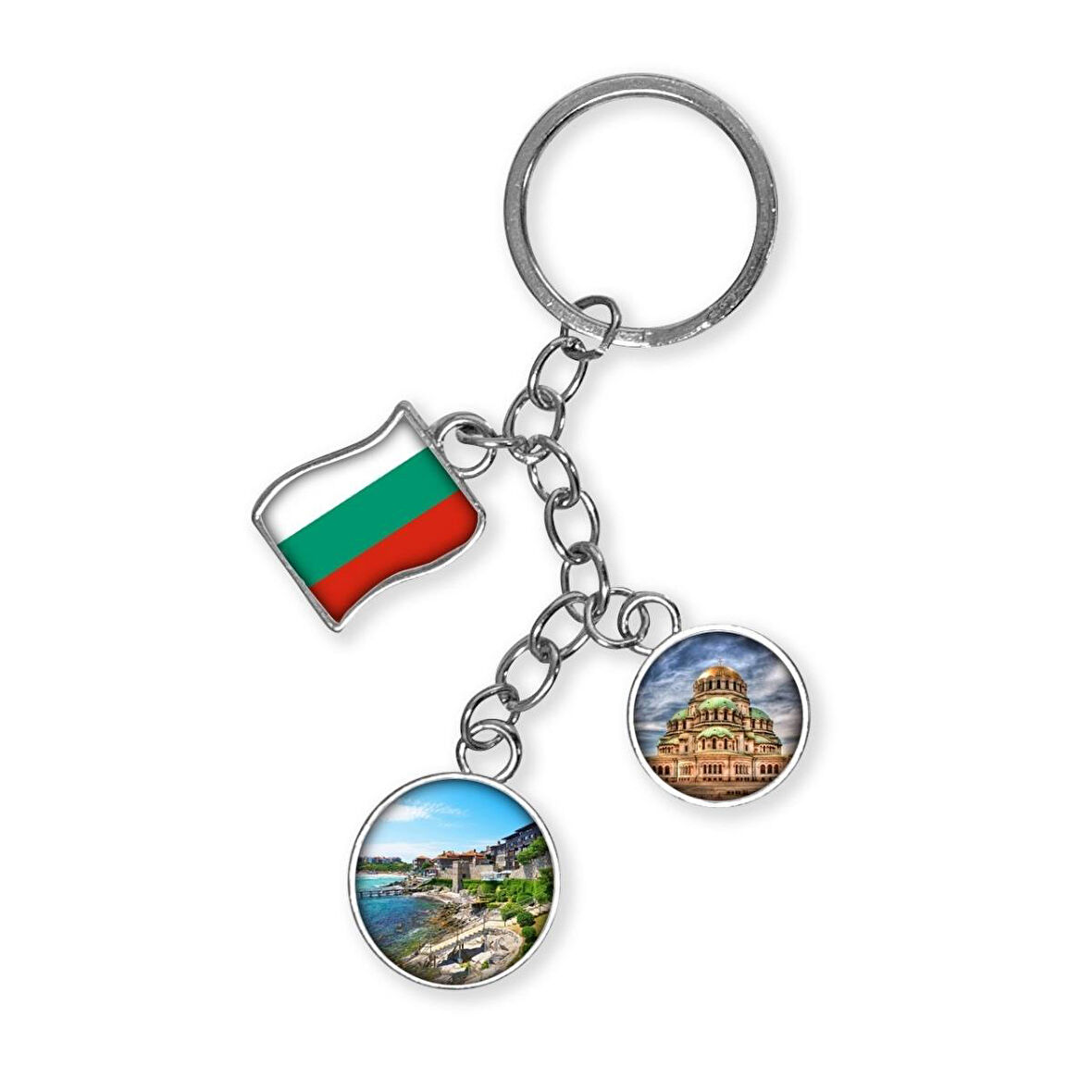 Bulgaristan Üçlü Epoksi Metal Çift Taraflı Damla Anahtarlık Bulgaria