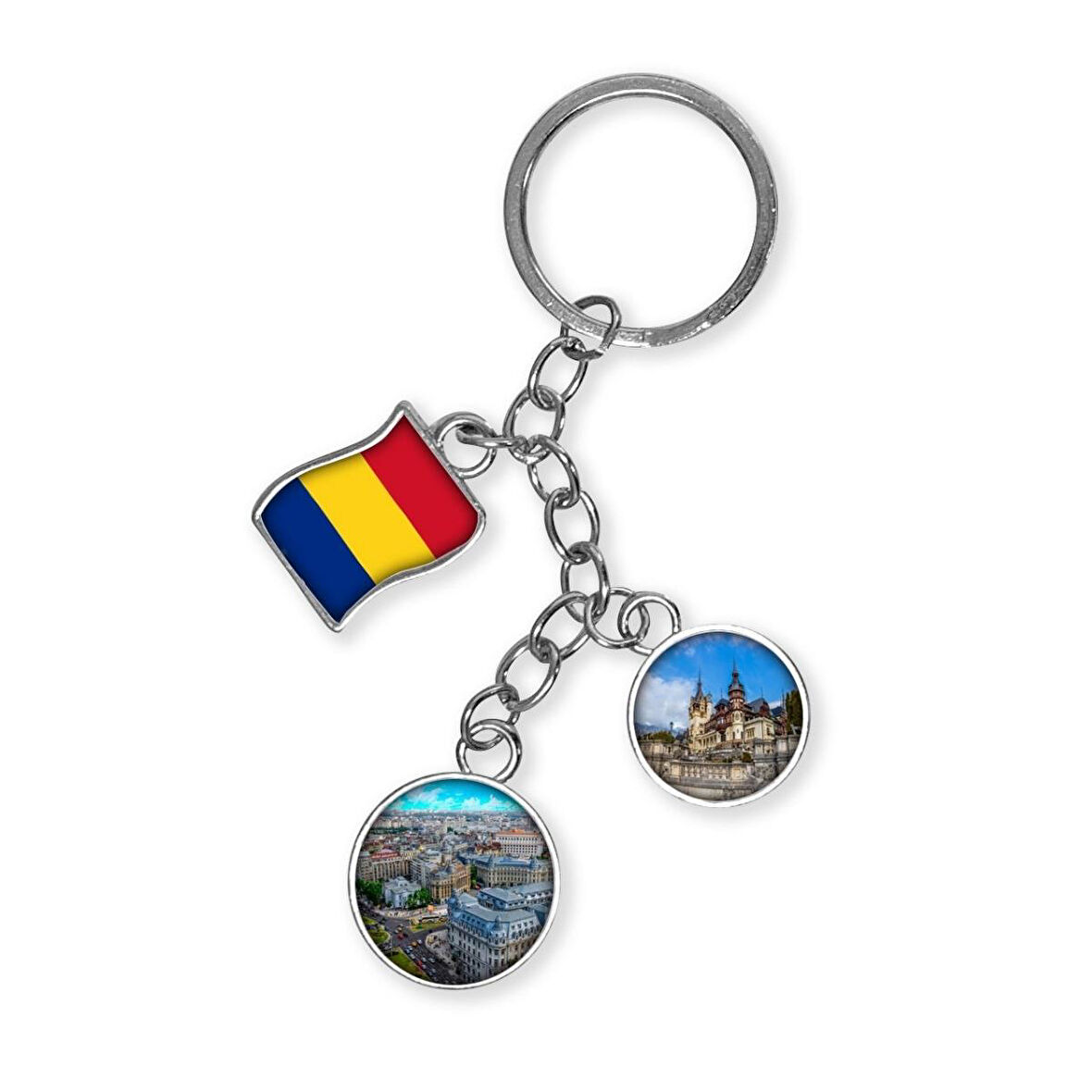 Romanya Üçlü Epoksi Metal Çift Taraflı Damla Anahtarlık Romania