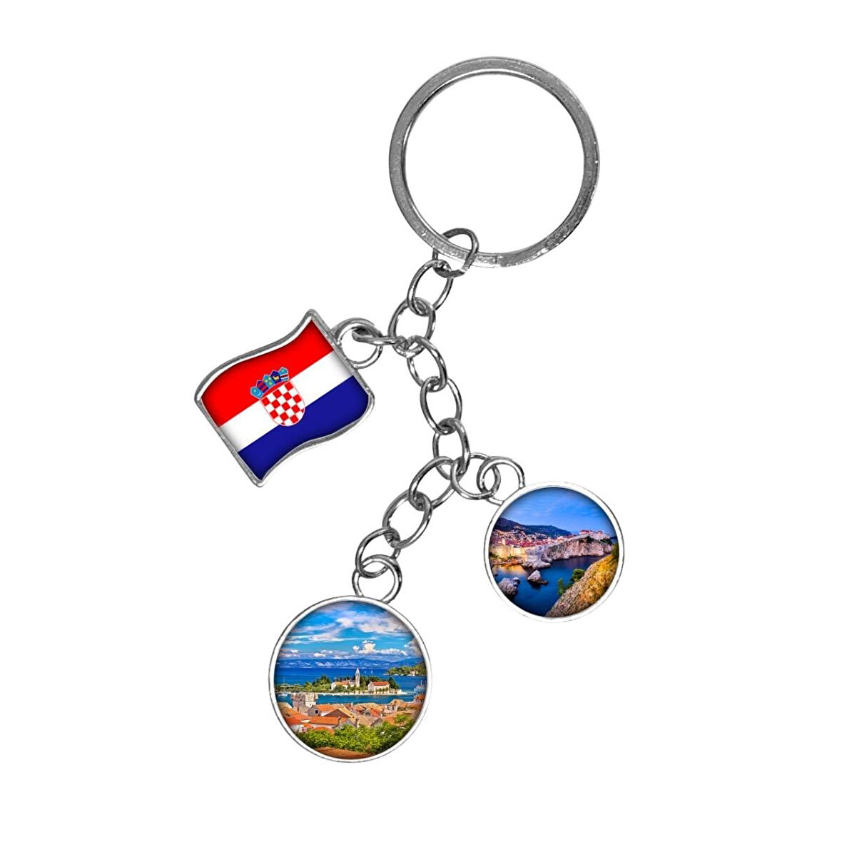 Hırvatistan Üçlü Epoksi Metal Çift Taraflı Damla Anahtarlık Croatia