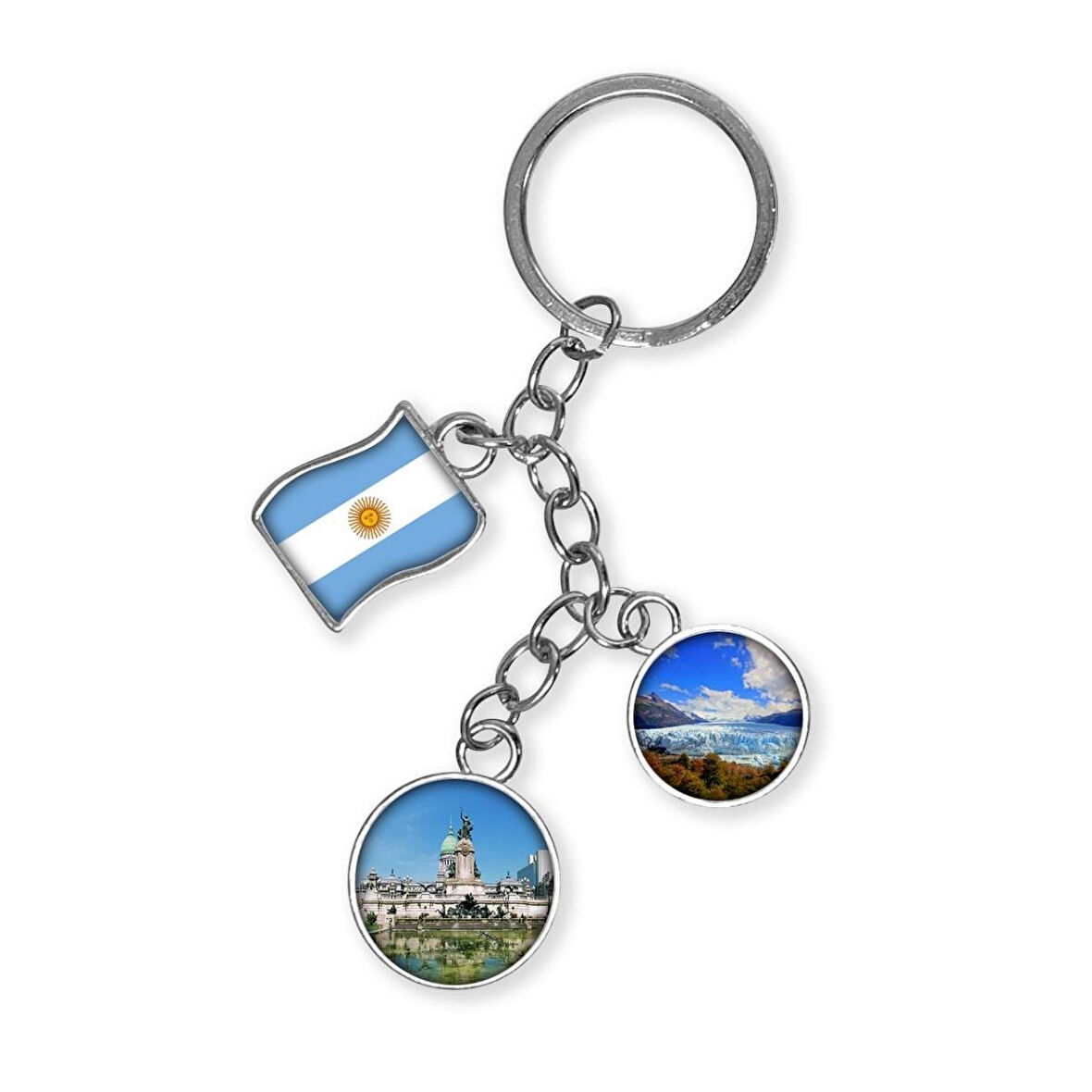 Arjantin Üçlü Epoksi Metal Çift Taraflı Damla Anahtarlık Argentina