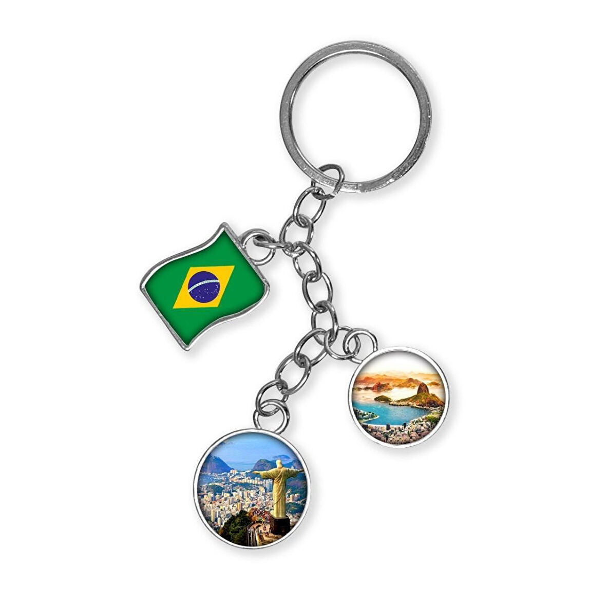 Brezilya Üçlü Epoksi Metal Çift Taraflı Damla Anahtarlık Brazil