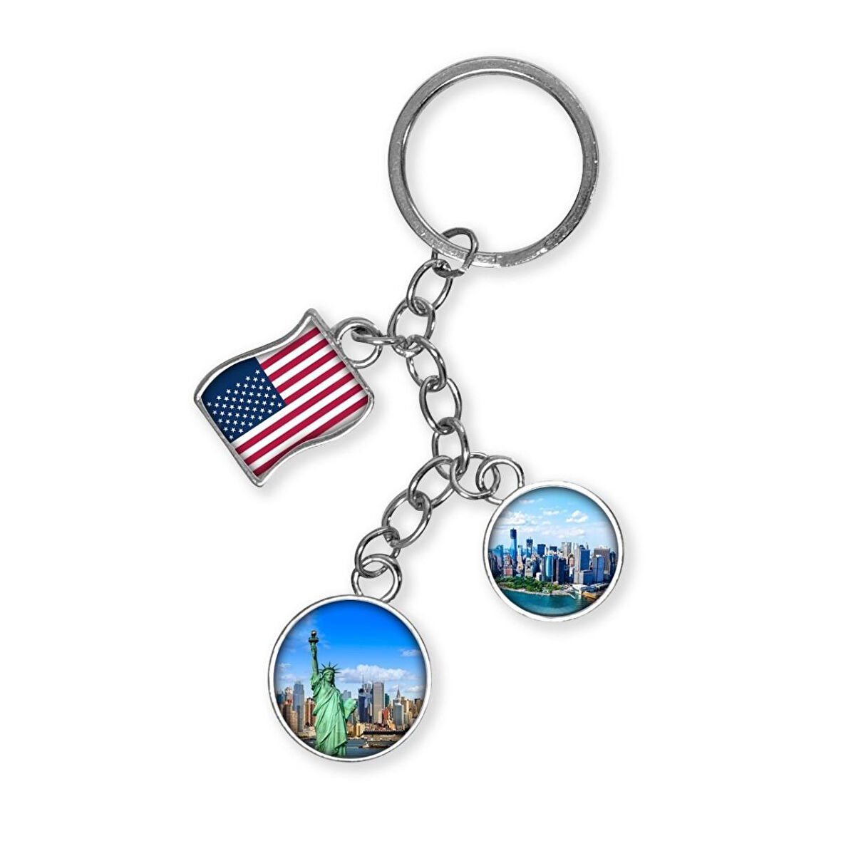 ABD Üçlü Epoksi Metal Çift Taraflı Damla Anahtarlık Usa