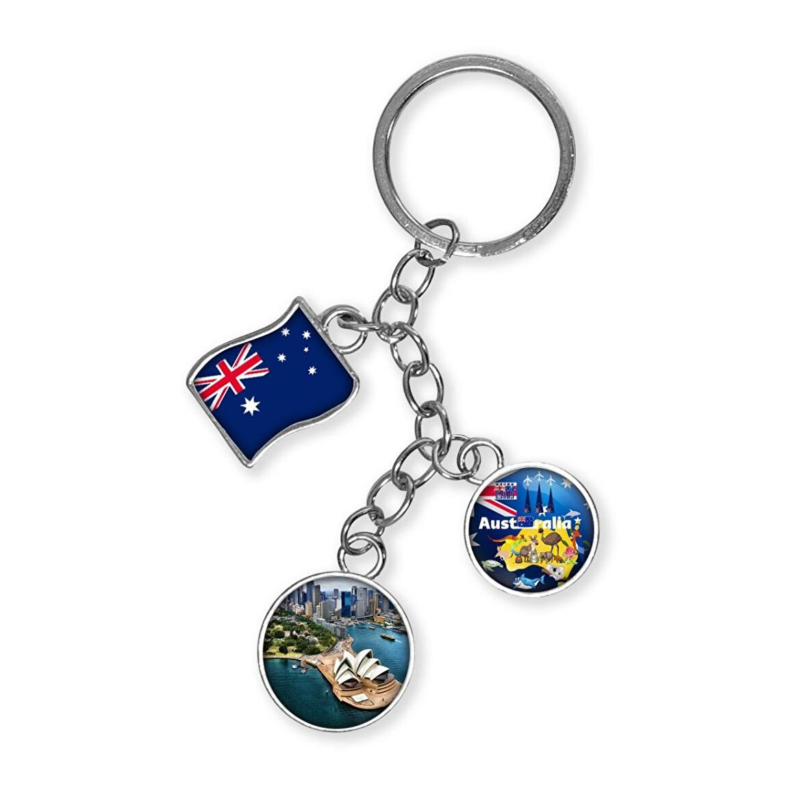 Avustralya Üçlü Epoksi Metal Çift Taraflı Damla Anahtarlık Australia