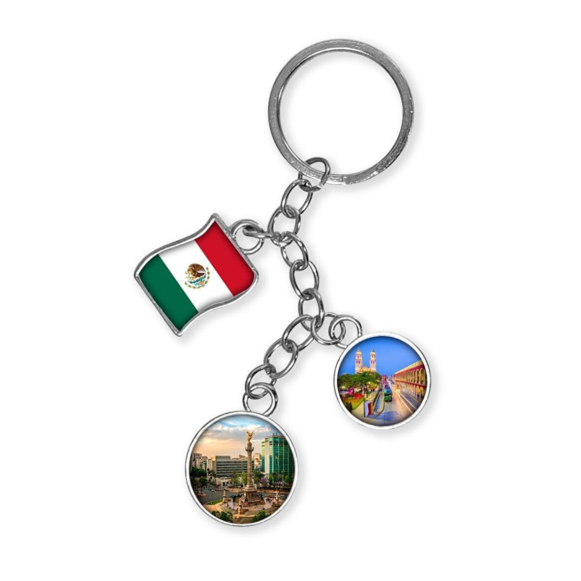 Meksika Üçlü Epoksi Metal Çift Taraflı Damla Anahtarlık Mexico