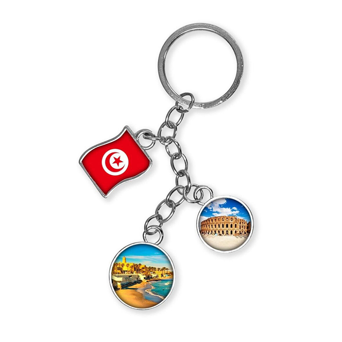 Tunus Üçlü Epoksi Metal Çift Taraflı Damla Anahtarlık Tunisia