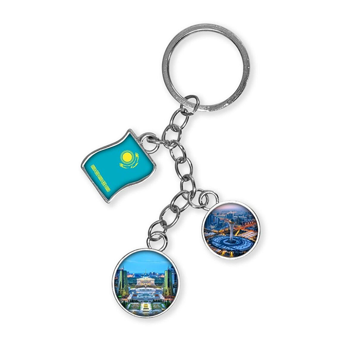 Kazakistan Üçlü Epoksi Metal Çift Taraflı Damla Anahtarlık Kazakhstan