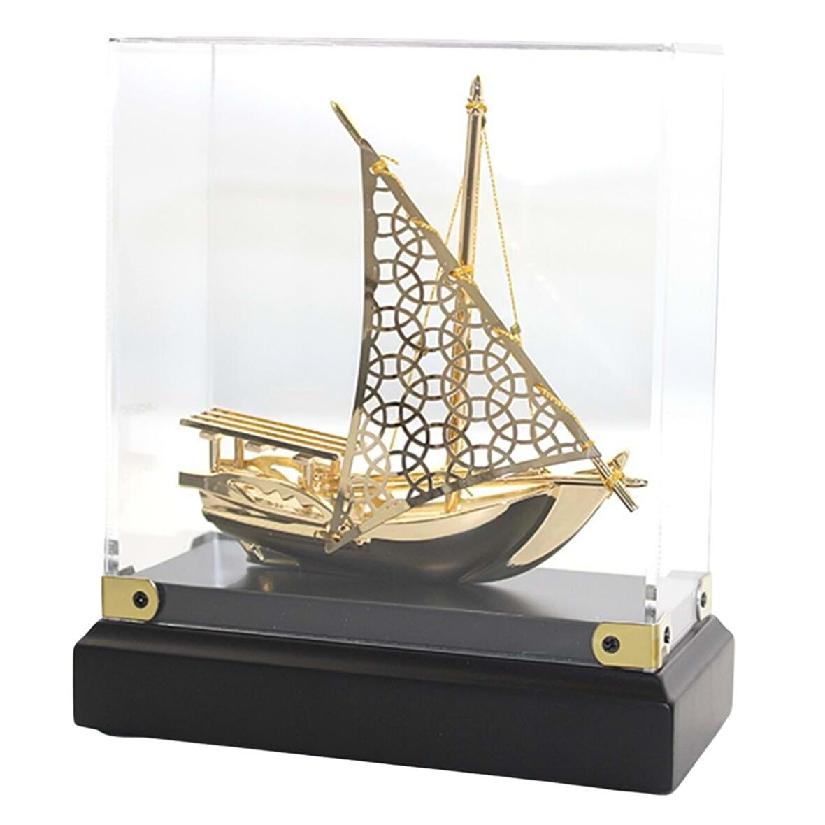 Pirinç Yelkenli Gemi Altın Kaplama Katar Dhow Teknesi Kutulu No.3