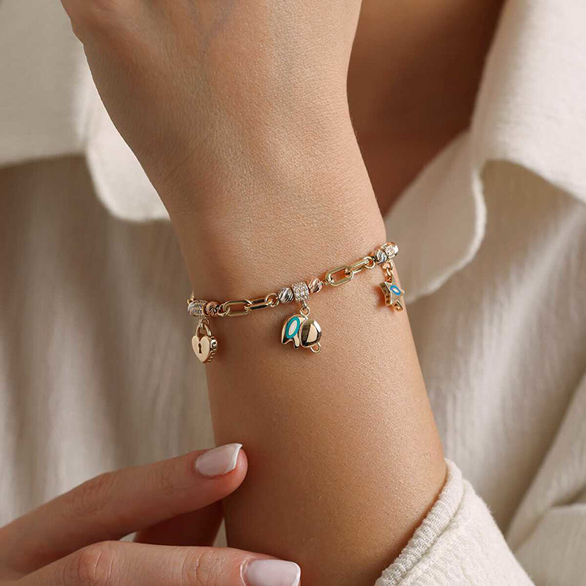 Kalp Fil Yıldız Charm Bileklik