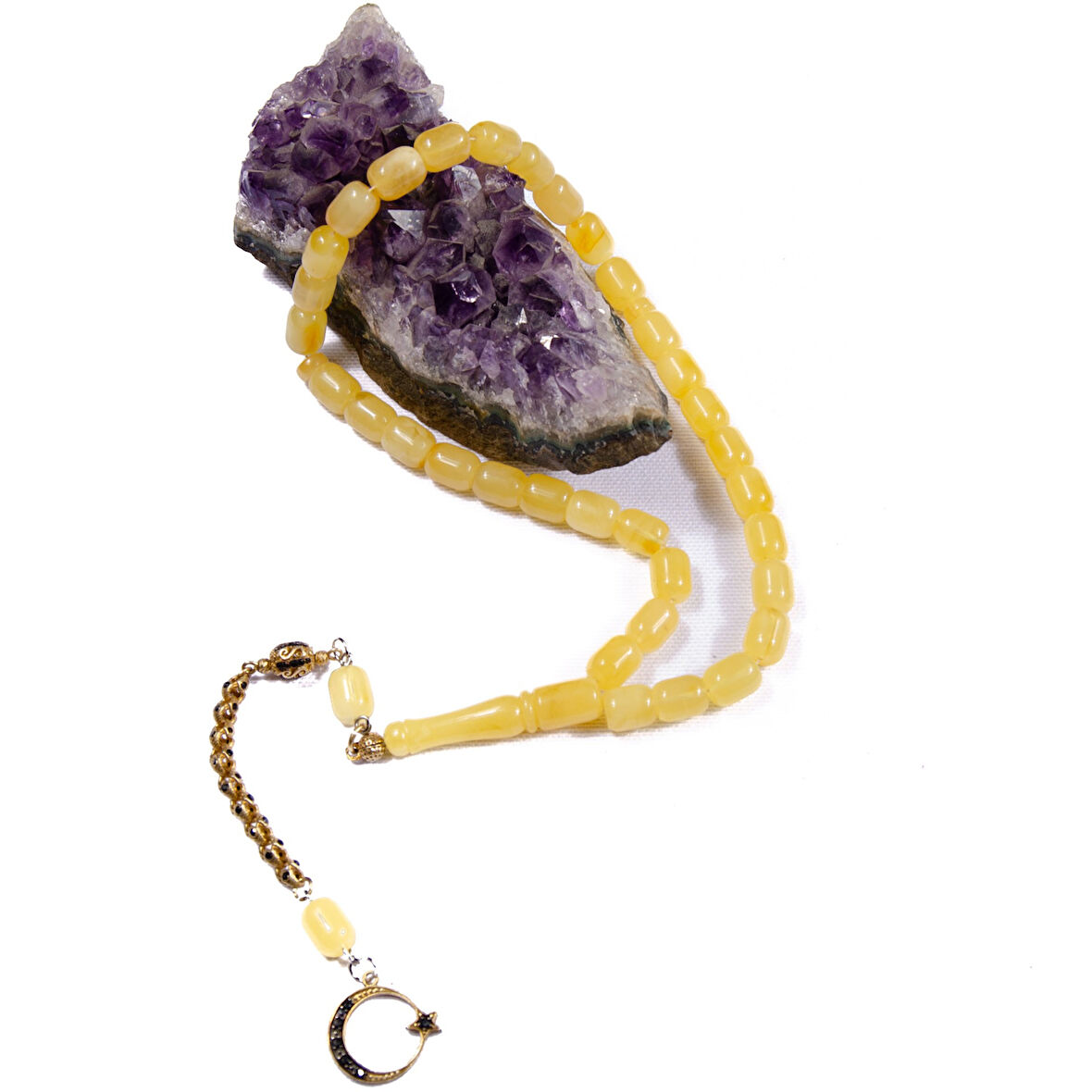 Kapsül Kesim 10x8 mm Damla Kehribar Gümüş Püsküllü Tesbih 24,90 GRAM