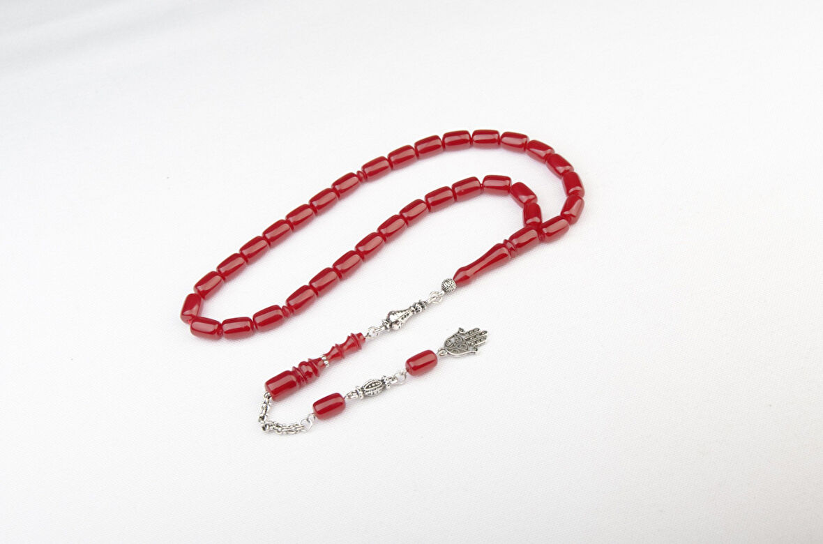 Kapsül Kesim 12x8 mm Ateş Kehribar Alpaka Püsküllü Tesbih 