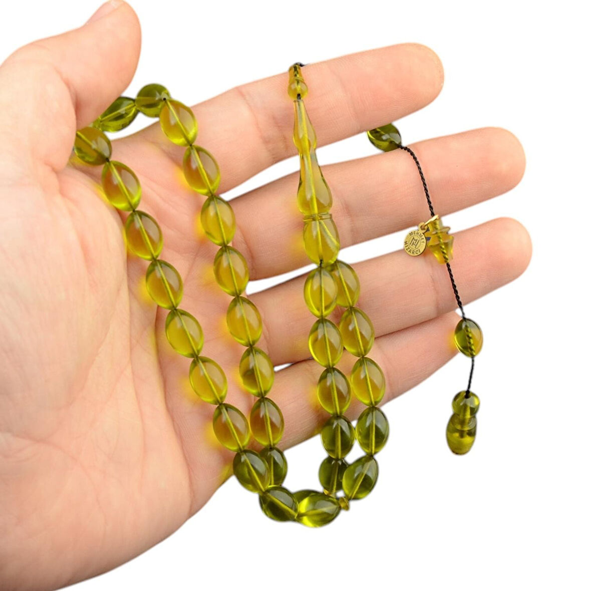  Sistem Püsküllü 11x8 mm İmzalı Ateş Kehribar Tesbih 