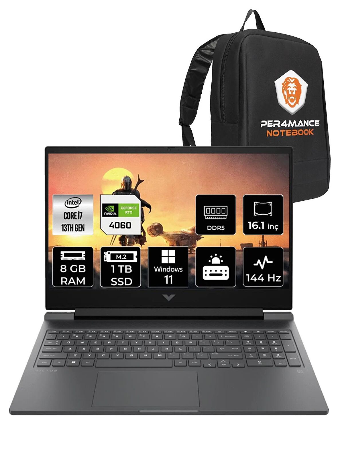 HP Victus 16 i7 13700H 8GB 1TB SSD RTX4060/8GB 144HZ 16.1" FHD W11PRO 8B5Y1EA & PER4 ÇANTA