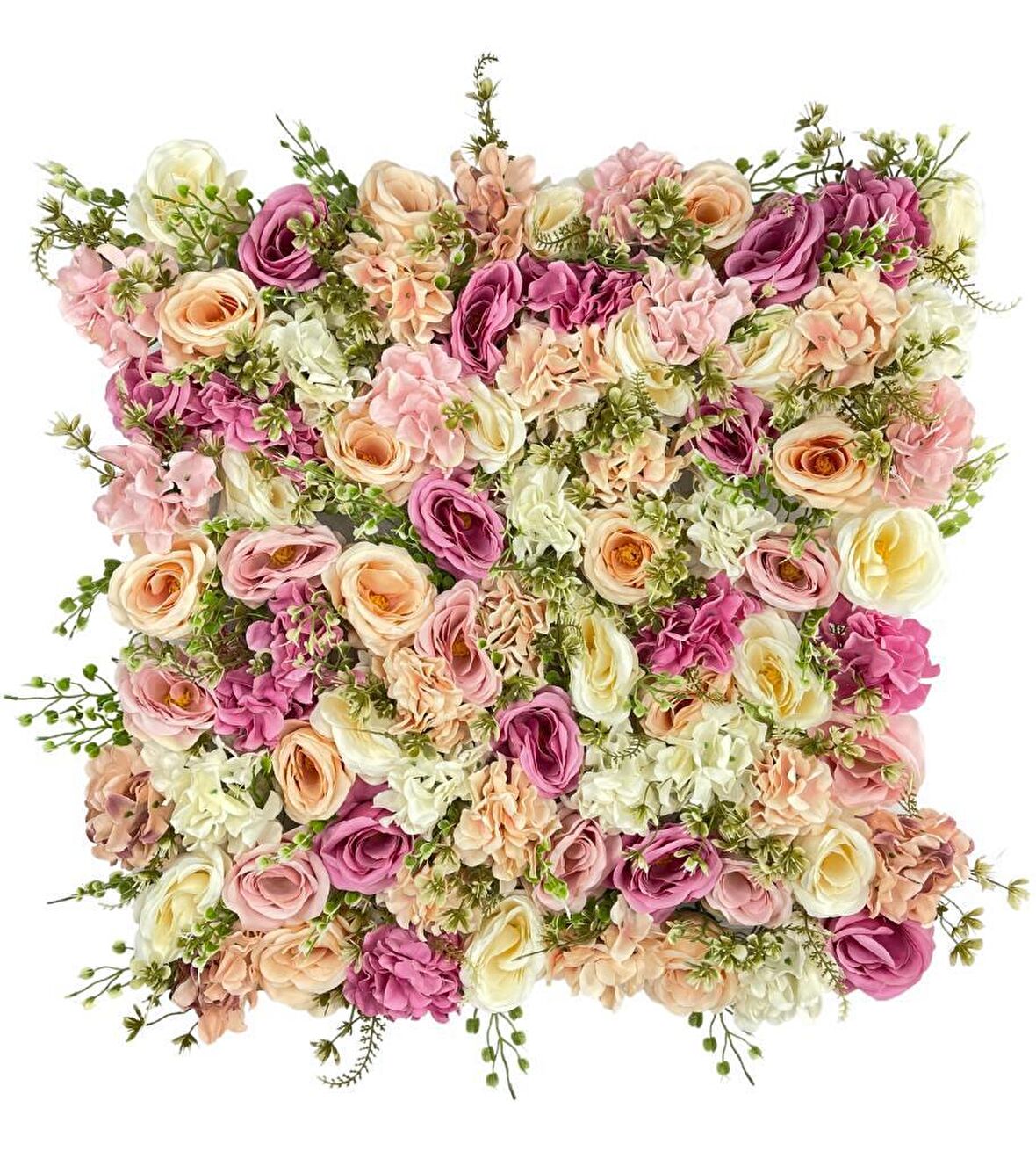 Yapay Çiçek Dekoratif Gül Paneli Pembe Pudra Renkleri Dik Duvar Kaplama Gül Duvarı 55X55