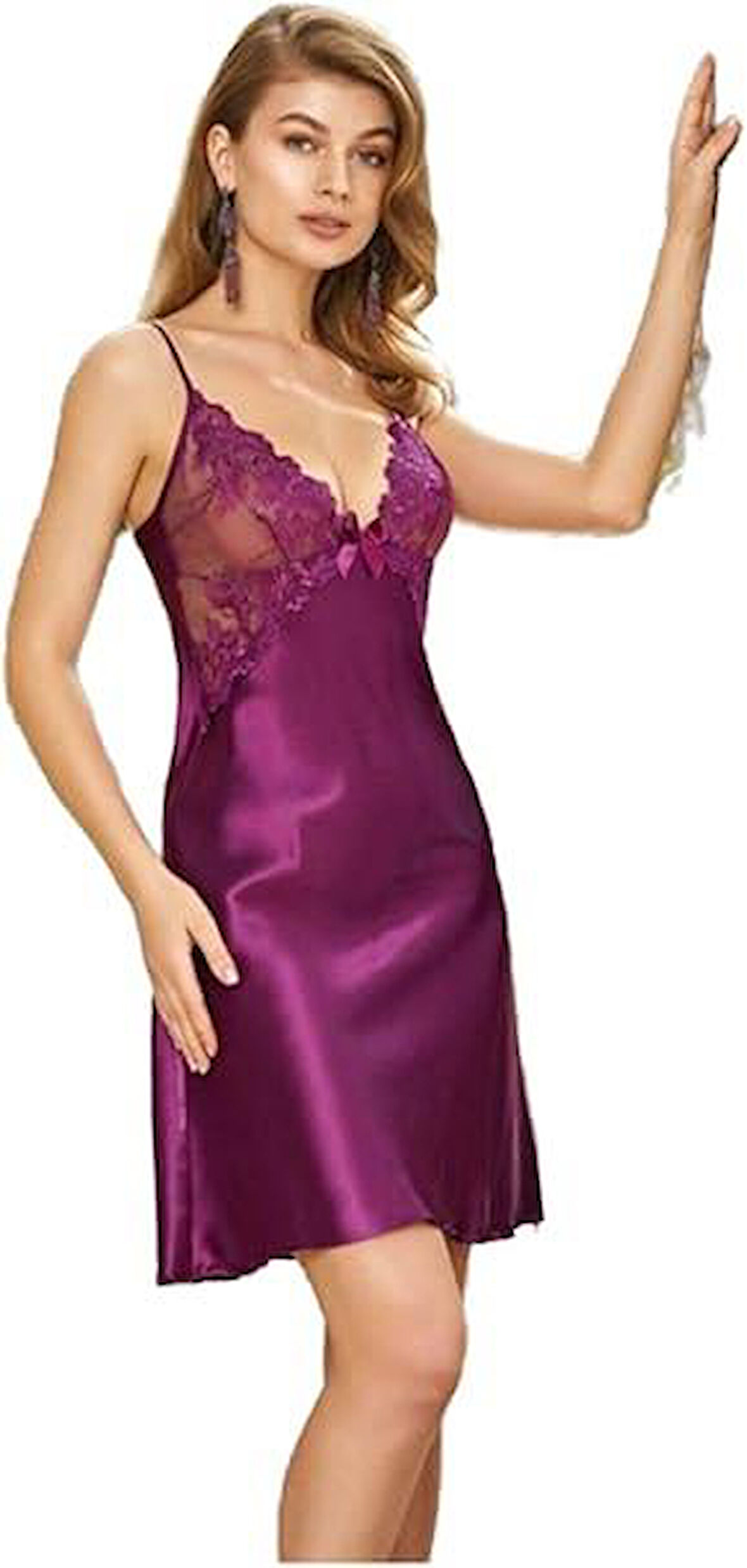 Nurteks Kadın Dantelli Saten Gecelik 5444