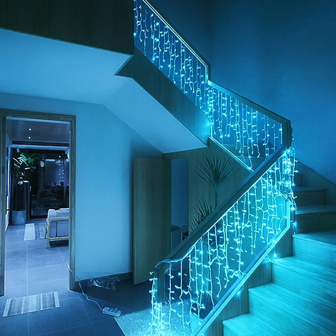 Turkuaz Dekoratif Saçak Perde Led Aydınlatma İç/Dış Mekan 20 Metre Birbirine Eklenebilir 220V 8 Animasyonlu