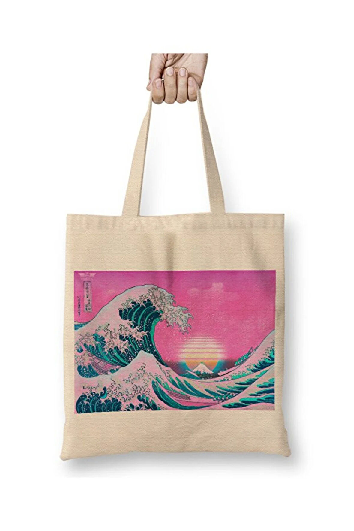 Kanagawa Oki Nami Ura Bez Çanta Uzun Saplı Alışveriş Çantası Plaj Çantası