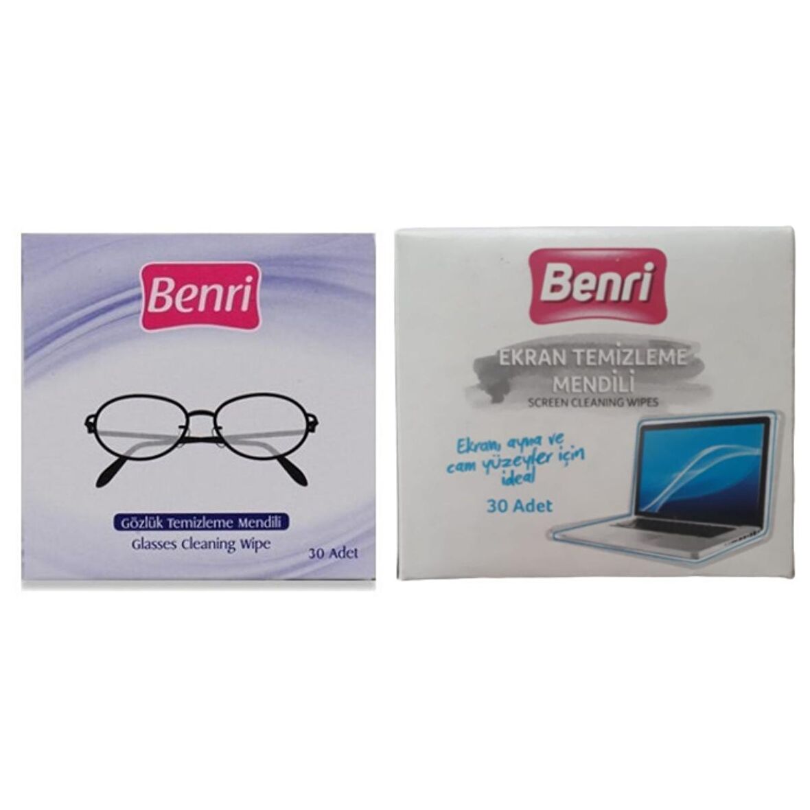 Benri Gözlük Temizleme Mendili ve Cam Ekran Temizleme Mendili Set