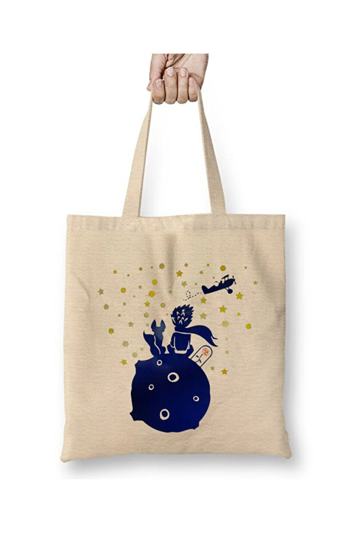 Le Petit Prince Küçük Prens Beyaz Bez Çanta Uzun Saplı Alışveriş Çantası Plaj Çantası