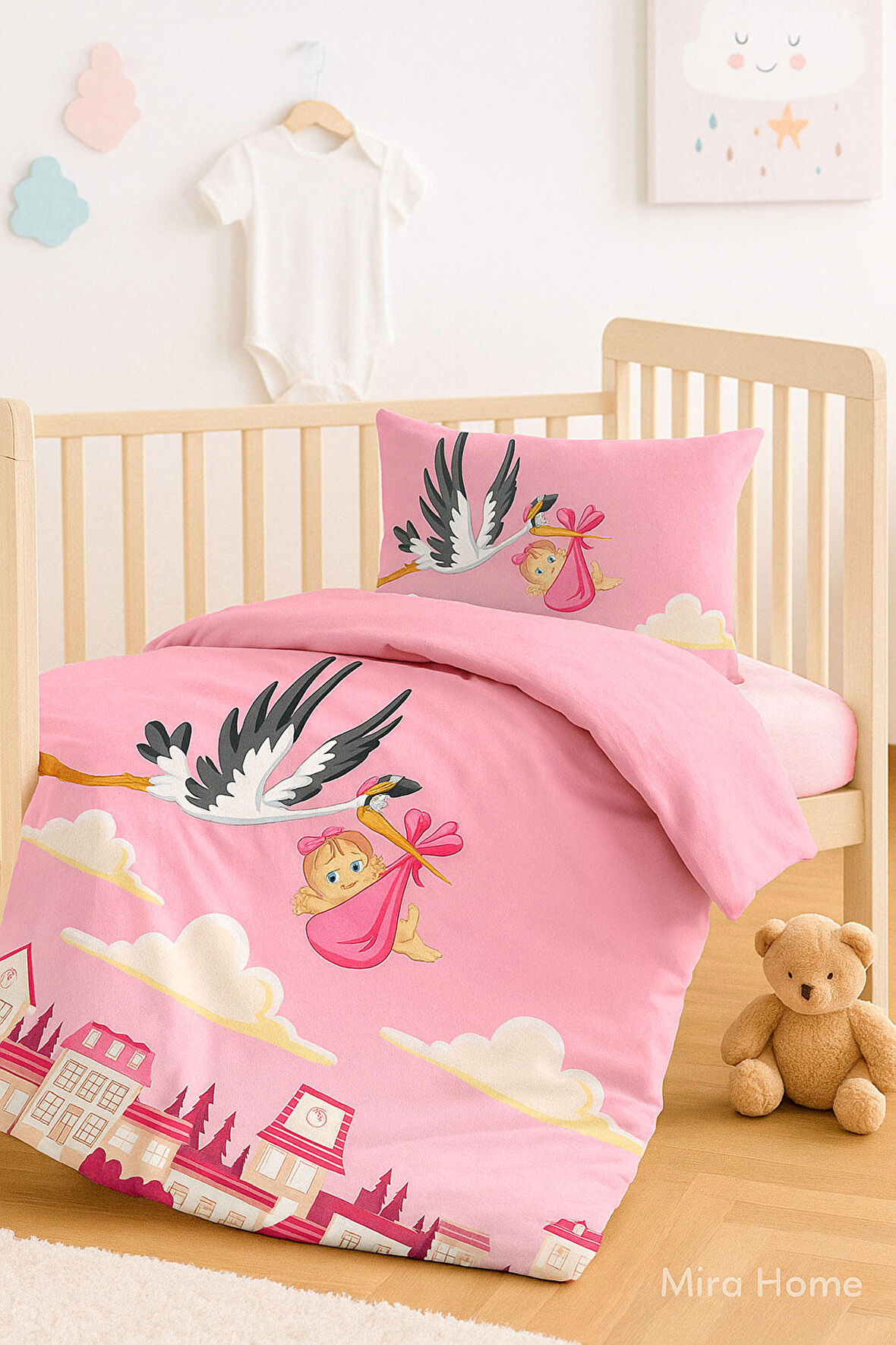 Yenidoğan Kız Bebek Nevresim Takımı %100 Pamuklu