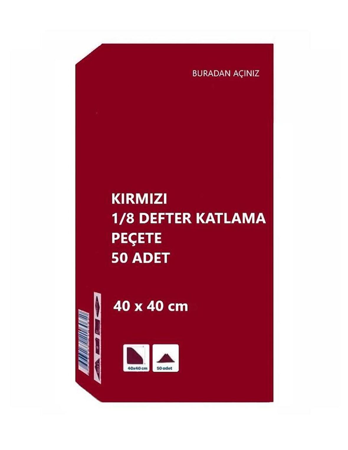 Omnisoft 40x40 cm 1/8 Defter Katlama Servis Peçetesi 50 Adet Kırmızı