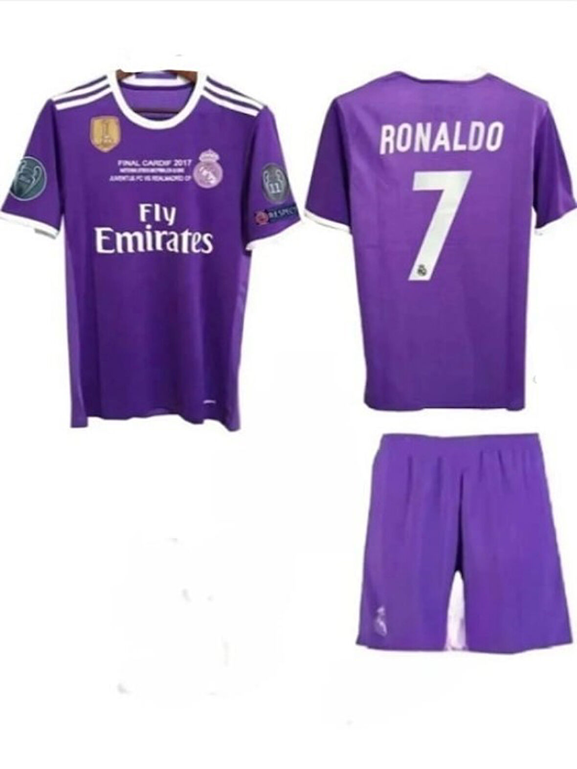 Real Madrid R01047 2017 Cardiff Şampiyonlar Ligi Finali Cristiano Ronaldo Çocuk Forma Şort - R01047 - Mor