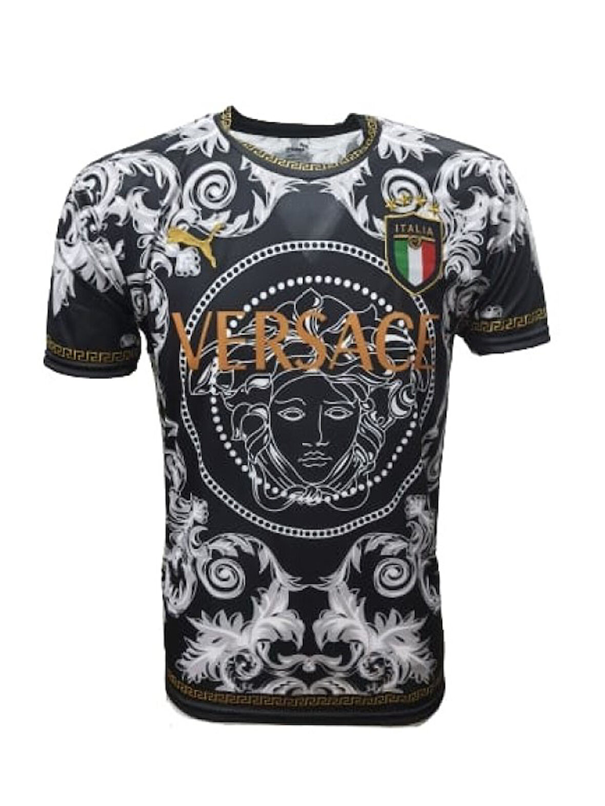 İtalya İ01443 x Versace Özel Profesyonel Maç Forması 2022-2023 - Siyah