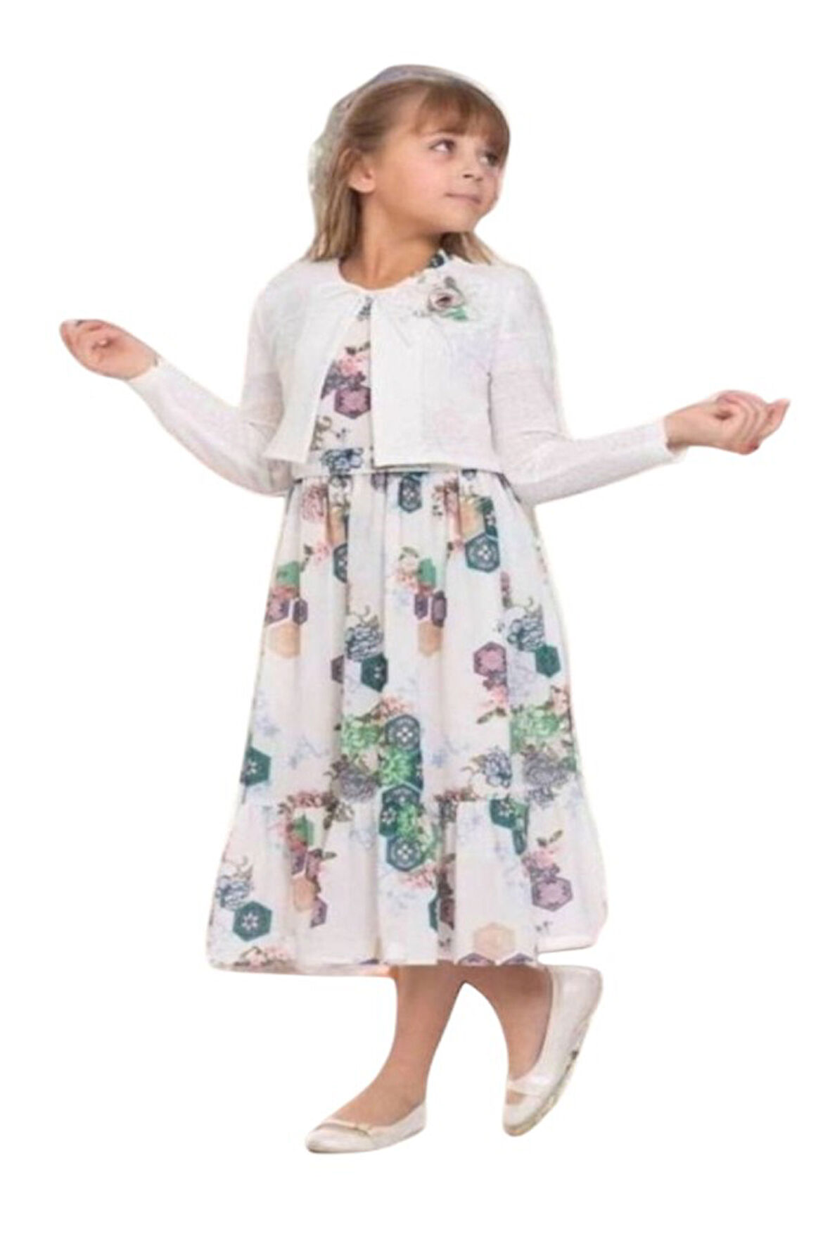 Gülücük Kids G01640-902 Kız Çocuk Şifon Çicekli Bolero Takım Elbise - Gülücük - Mavi - ST01640-Mavi-13 YAŞ