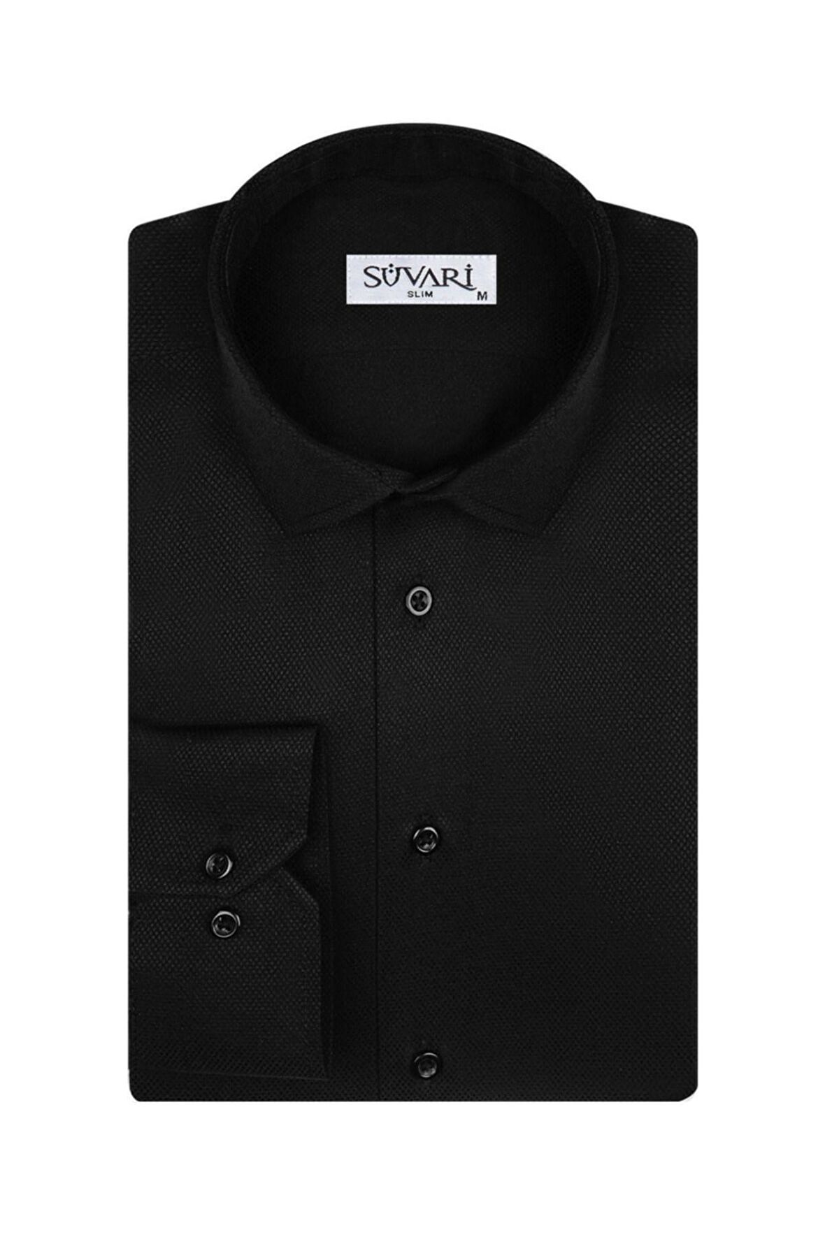 Süvari Dar Kalıp Armür Desenli Mavi Erkek Gömlek